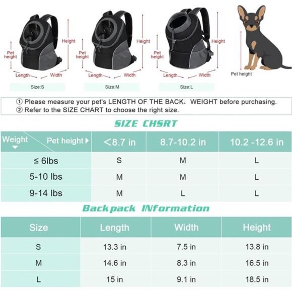 Dog Carrier Backpack Pet Dog Carrier Front Pack Breathable Head Out Reflective - Picture 2 of 7